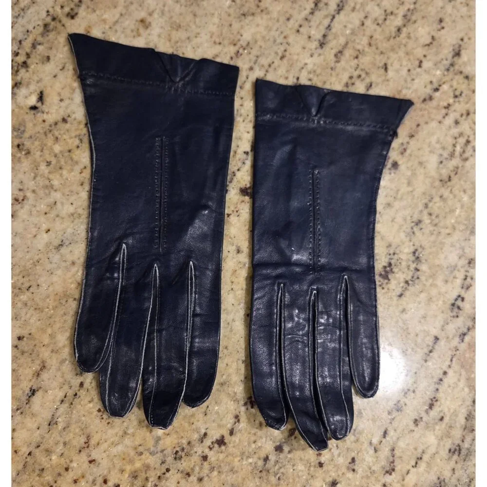 Vintage Womens Size S 6.5 Navy Blue Leather Formal 8.5